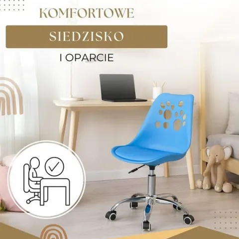 Fotel dziecięcy do biurka, obrotowe krzesło na kółkach regulowane dla dzieci do nauki, niebieskie