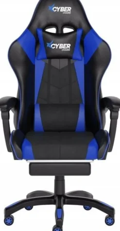 FOTEL GAMINGOWY CYBER CHAIRS X-POWER BLUE - BIUROWY Z MASAŻEM I PODNÓŻKIEM