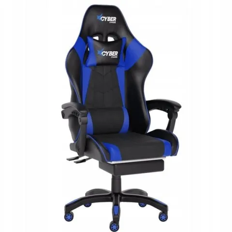 FOTEL GAMINGOWY CYBER CHAIRS X-POWER BLUE - BIUROWY Z MASAŻEM I PODNÓŻKIEM