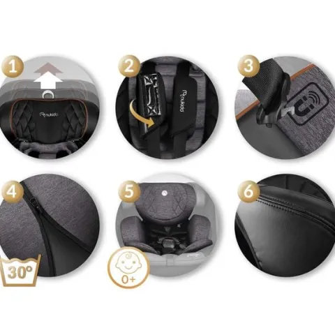 Fotelik samochodowy Nukido Prestige Line czarno-szary 0-36 kg ISOFIX