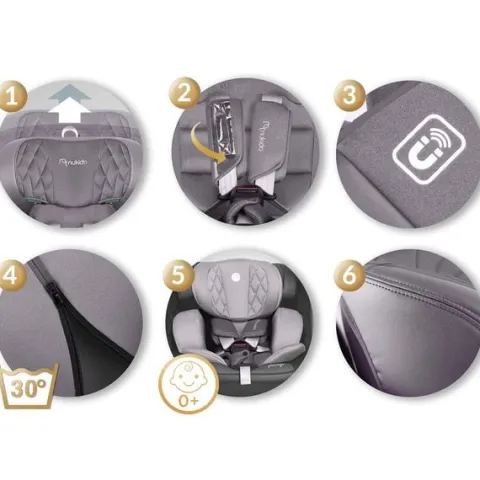 Fotelik samochodowy Nukido Prestige Line szary 0-36 kg ISOFIX
