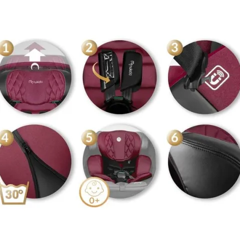 Fotelik samochodowy Nukido Prestige Line czarno-różowy 0-36 kg ISOFIX