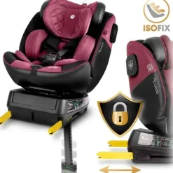 Fotelik samochodowy Nukido Prestige Line czarno-różowy 0-36 kg ISOFIX
