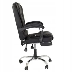 FOTEL obrotowy masujący z podnóżkiem ekoskóra CZARNY chrom relax LP200B