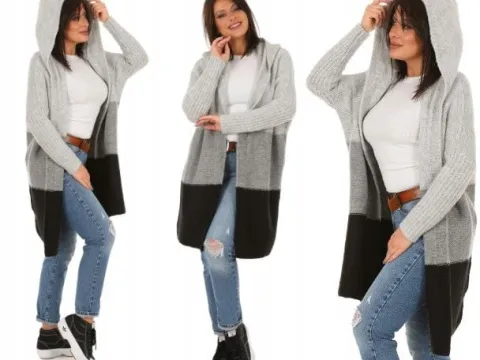 F617 POLSKI Kardigan SWETER kaptur PASY