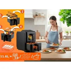 Frytkownica beztłuszczowa dwukomorowa pionowa 11.6 l Air fryer frytownica Berdsen 3000W BD-663