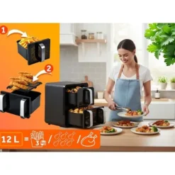 Frytkownica beztłuszczowa dwukomorowa pionowa 12 l Air fryer frytownica Berdsen 2800W BD-664