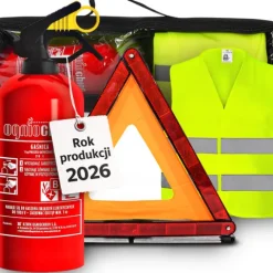 GAŚNICA 1KG OGNIOCHRON TRÓJKĄT OSTRZEGAWCZY KAMIZELKA ODBLASKOWA TORBA
