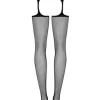 Garter stockings S307 czarne - pończochy z pasem Obsessive XL/XXL