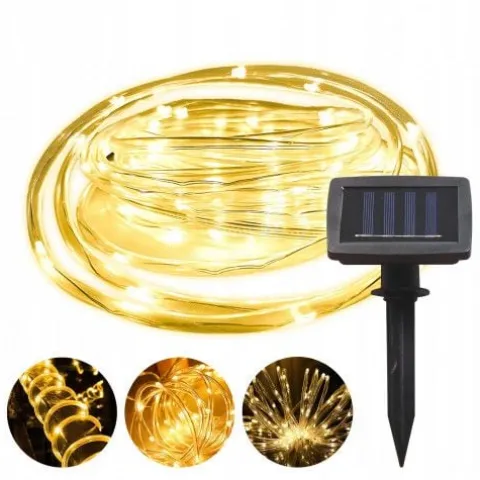 GIRLANDA SOLARNA 12M 100 LED CIEPŁY BIAŁY IP44 OGRODOWA LAMPA
