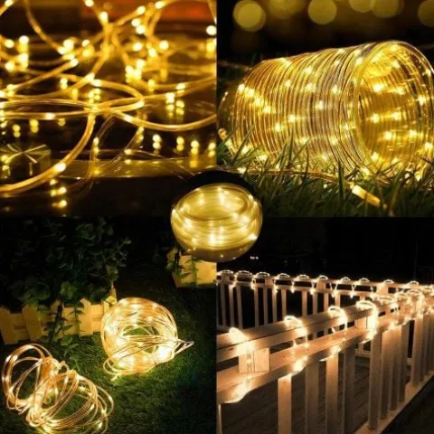 GIRLANDA SOLARNA 12M 100 LED CIEPŁY BIAŁY IP44 OGRODOWA LAMPA