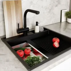 GLOBALO Zlewozmywak granitowy SILVANO 60.1 BLACK/BL Mat
