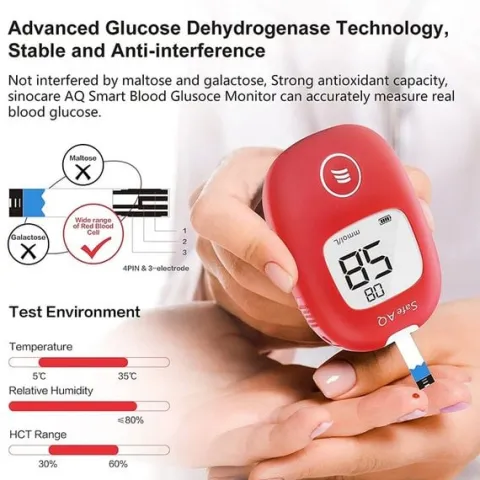 Glukometr Sinocare SAFE AQ SMART w mg/dl z 100 paskami i 100 lancetami