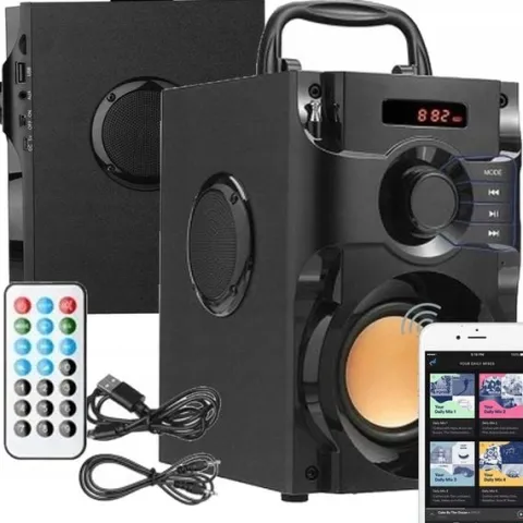 GŁOŚNIK BEZPRZEWODOWY BLUETOOTH MP3 RADIO FM SD STEROWANIE PILOTEM Z RĄCZKĄ