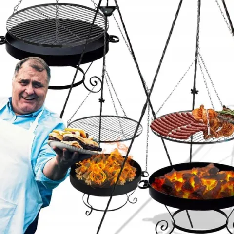 GRILL OGRODOWY TRÓJNÓG KUTY RUSZT 60 CM RUSZTO NIERDZEWNE PALENISKO INOX 6