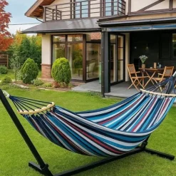 HAMAK OGRODOWY XXL 2 osobowy HUŚTAWKA z drążkiem 260x155cm +TORBA HAKI LINY