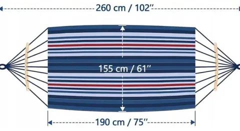 HAMAK OGRODOWY XXL 2 osobowy HUŚTAWKA z drążkiem 260x155cm +TORBA HAKI LINY