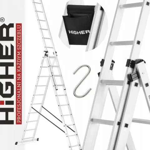 HIGHER Drabina aluminiowa 3x10 Professional + GRATIS