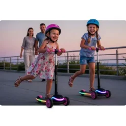 Hulajnoga trójkołowa dla dzieci balansowa LED Ricokids Leddi - czarno-różowa
