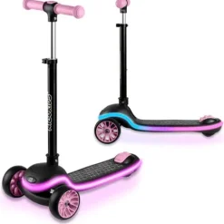 Hulajnoga trójkołowa dla dzieci balansowa LED Ricokids Leddi - czarno-różowa