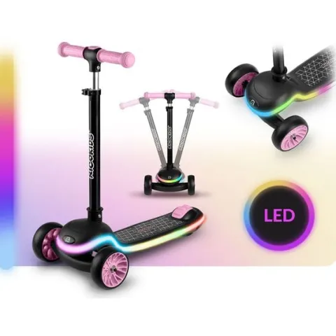 Hulajnoga trójkołowa dla dzieci balansowa LED Ricokids Leddi - czarno-różowa