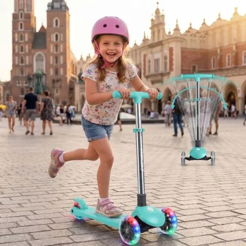 Hulajnoga trójkołowa dla dzieci balansowa świecąca w ciemności Ricokids Glow - turkusowa