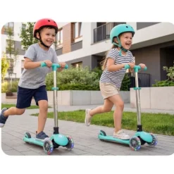 Hulajnoga trójkołowa dla dzieci balansowa świecąca w ciemności Ricokids Glow - turkusowa