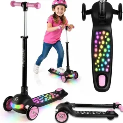 Hulajnoga trójkołowa dla dzieci balansowa LED Ricokids Glowi - czarno-różowa