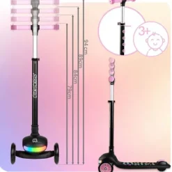Hulajnoga trójkołowa dla dzieci balansowa LED Ricokids Glowi - czarno-różowa