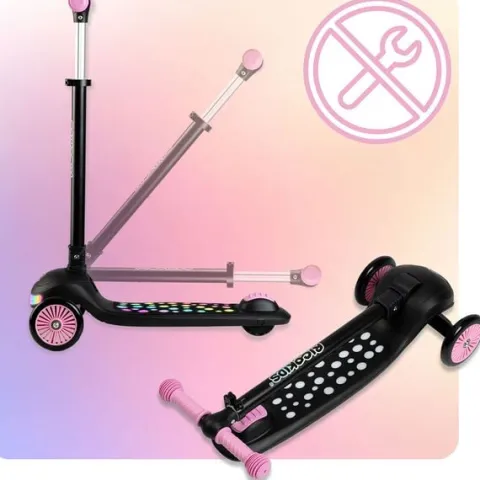 Hulajnoga trójkołowa dla dzieci balansowa LED Ricokids Glowi - czarno-różowa