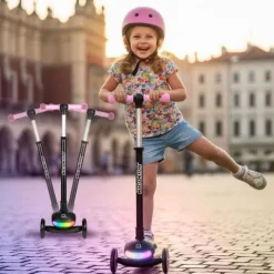 Hulajnoga trójkołowa dla dzieci balansowa LED Ricokids Glowi - czarno-różowa