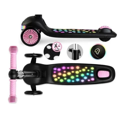 Hulajnoga trójkołowa dla dzieci balansowa LED Ricokids Glowi - czarno-różowa