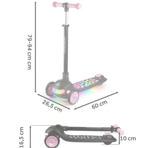 Hulajnoga trójkołowa dla dzieci balansowa LED Ricokids Glowi - czarno-różowa