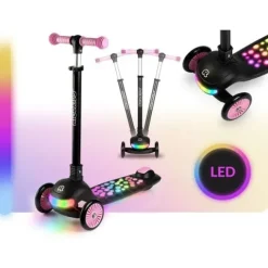 Hulajnoga trójkołowa dla dzieci balansowa LED Ricokids Glowi - czarno-różowa