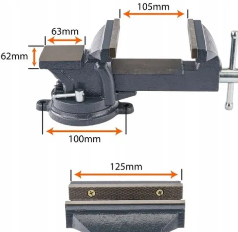 Imadło ŚLUSARSKIE 125 mm Obrotowe z Kowadłem 360