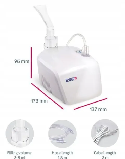 INHALATOR NEBULIZATOR TŁOKOWY KOMPRESOROWY B.WELL DLA DZIECI I DOROSŁYCH