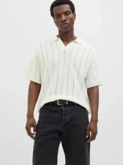 Jack&Jones koszulka męska JORPAROS KNIT ESTER SS CROCHET POLO 12272562 SEA SALT M