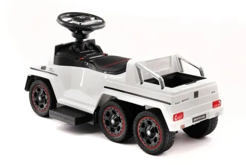 JEŹDZIK NA AKUMULATOR, PCHACZ, ODPYCHACZ MERCEDES G 63 AMG 6X6, MIĘKKIE KOŁA, DASZEK , STEROWANIE RĄCZKĄ /1838 LONG