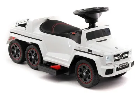 JEŹDZIK NA AKUMULATOR, PCHACZ, ODPYCHACZ MERCEDES G 63 AMG 6X6, MIĘKKIE KOŁA, DASZEK , STEROWANIE RĄCZKĄ /1838 LONG