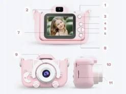 KAMERA DLA DZIECI APARAT FOTOGRAFICZNY RÓŻ KOTEK + KARTA 8GB + SMYCZ ZESTAW