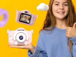KAMERA DLA DZIECI APARAT FOTOGRAFICZNY RÓŻ KOTEK + KARTA 8GB + SMYCZ ZESTAW