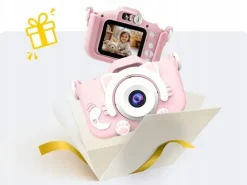 KAMERA DLA DZIECI APARAT FOTOGRAFICZNY RÓŻ KOTEK + KARTA 8GB + SMYCZ ZESTAW