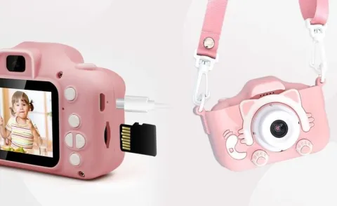 KAMERA DLA DZIECI APARAT FOTOGRAFICZNY RÓŻ KOTEK + KARTA 8GB + SMYCZ ZESTAW