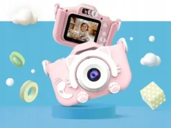 KAMERA DLA DZIECI APARAT FOTOGRAFICZNY RÓŻ KOTEK + KARTA 8GB + SMYCZ ZESTAW