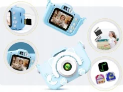 KAMERA DLA DZIECI APARAT FOTOGRAFICZNY KOTEK + KARTA 8GB + SMYCZ ZESTAW