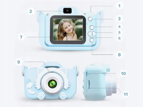 KAMERA DLA DZIECI APARAT FOTOGRAFICZNY KOTEK + KARTA 8GB + SMYCZ ZESTAW