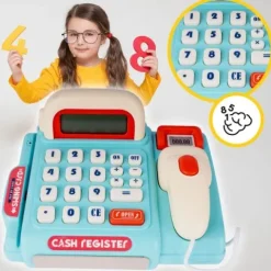 Kasa Sklepowa Fiskalna Skaner Dźwięk Kalkulator Niebieska