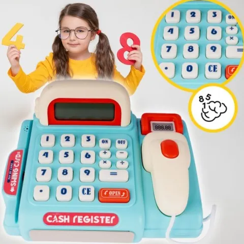Kasa Sklepowa Fiskalna Skaner Dźwięk Kalkulator Niebieska