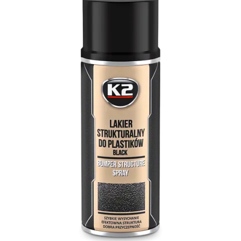K2 BUMPER FARBA LAKIER STRUKTURALNY W SPRAY DO PLASTIKU PLASTIKÓW CZARNY