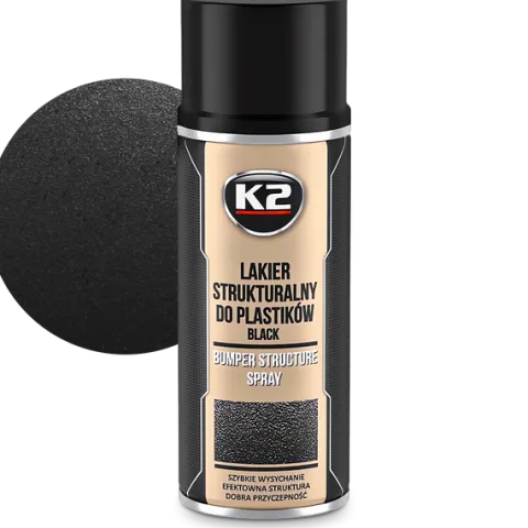 K2 BUMPER FARBA LAKIER STRUKTURALNY W SPRAY DO PLASTIKU PLASTIKÓW CZARNY
